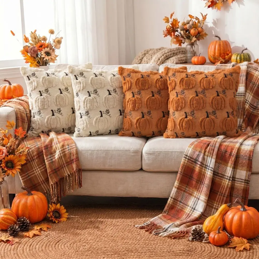 Modern 45 cm Halloween Pillow Covers Soft Decorative Pumpkin Embroidery Cushion Case Fall Throw Pillow Covers Harvest Season