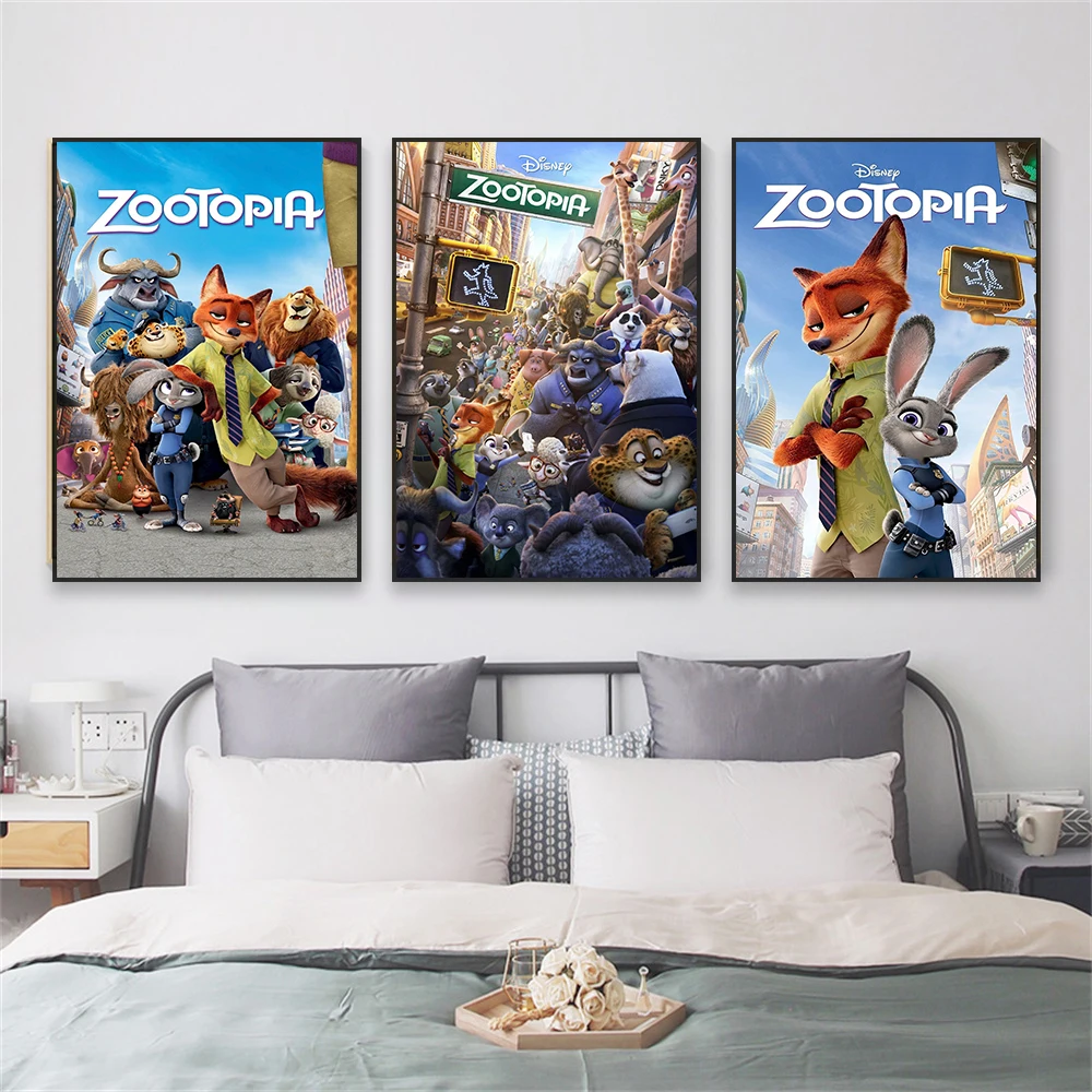 Disney Movie Zootopia Poster Disney Motivational Cartoon Wall Art Canvas Painting Prints Funny Animal Kid Bedroom Home Decor