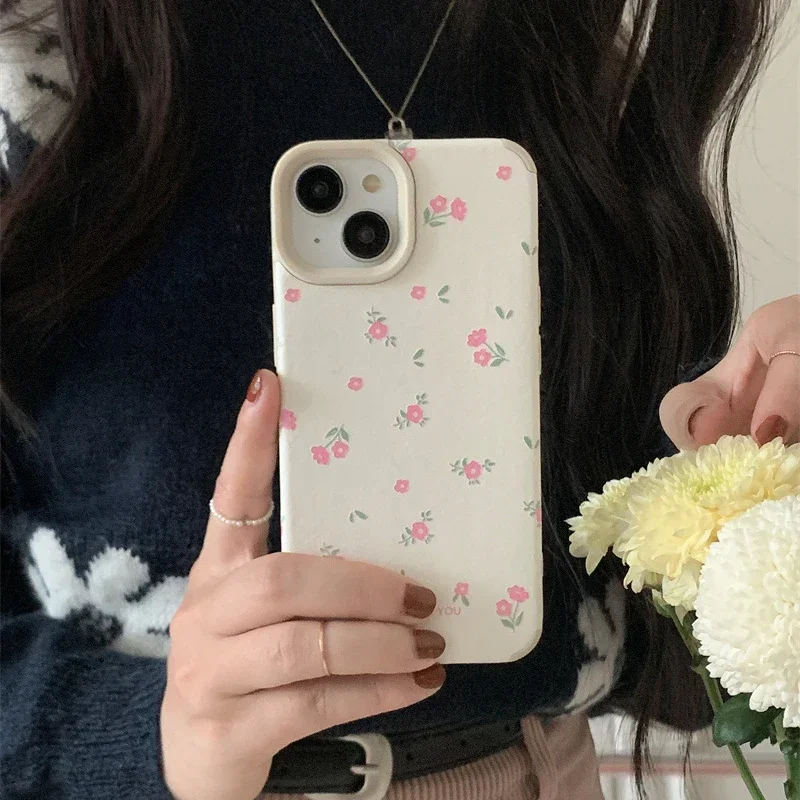 

INS Korea Little Flower Soft Leather Phone Case For Iphone 14Pro 15ProMax 11 12 13 14 15 Pro Max 13Pro Cover Fundas