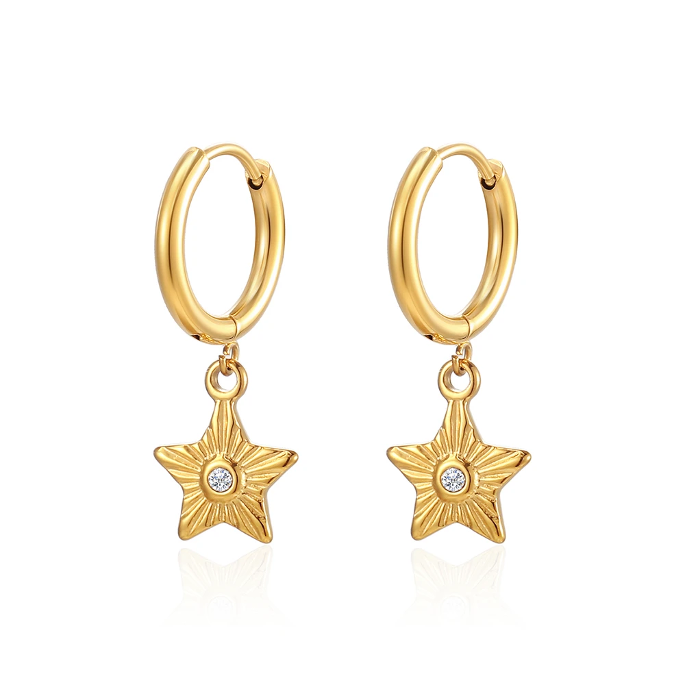 Stainless Steel Round Cricle Star Zircon Stone Women Hoop Earring Delicate Fashion Trend For Ladies