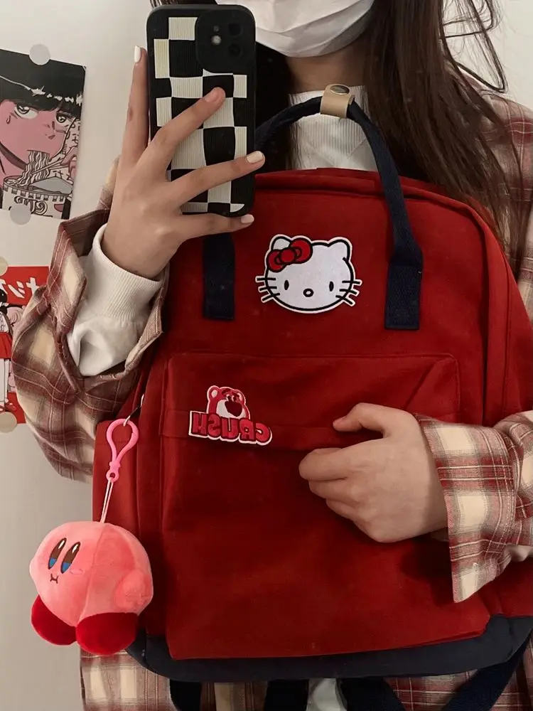 Sanurgente-Sac à dos portable pour étudiants, cartable pour femme, sac à dos de classe CommPiedmont, Hello Kitty, sac à dos scolaire pour étudiants, Y2K