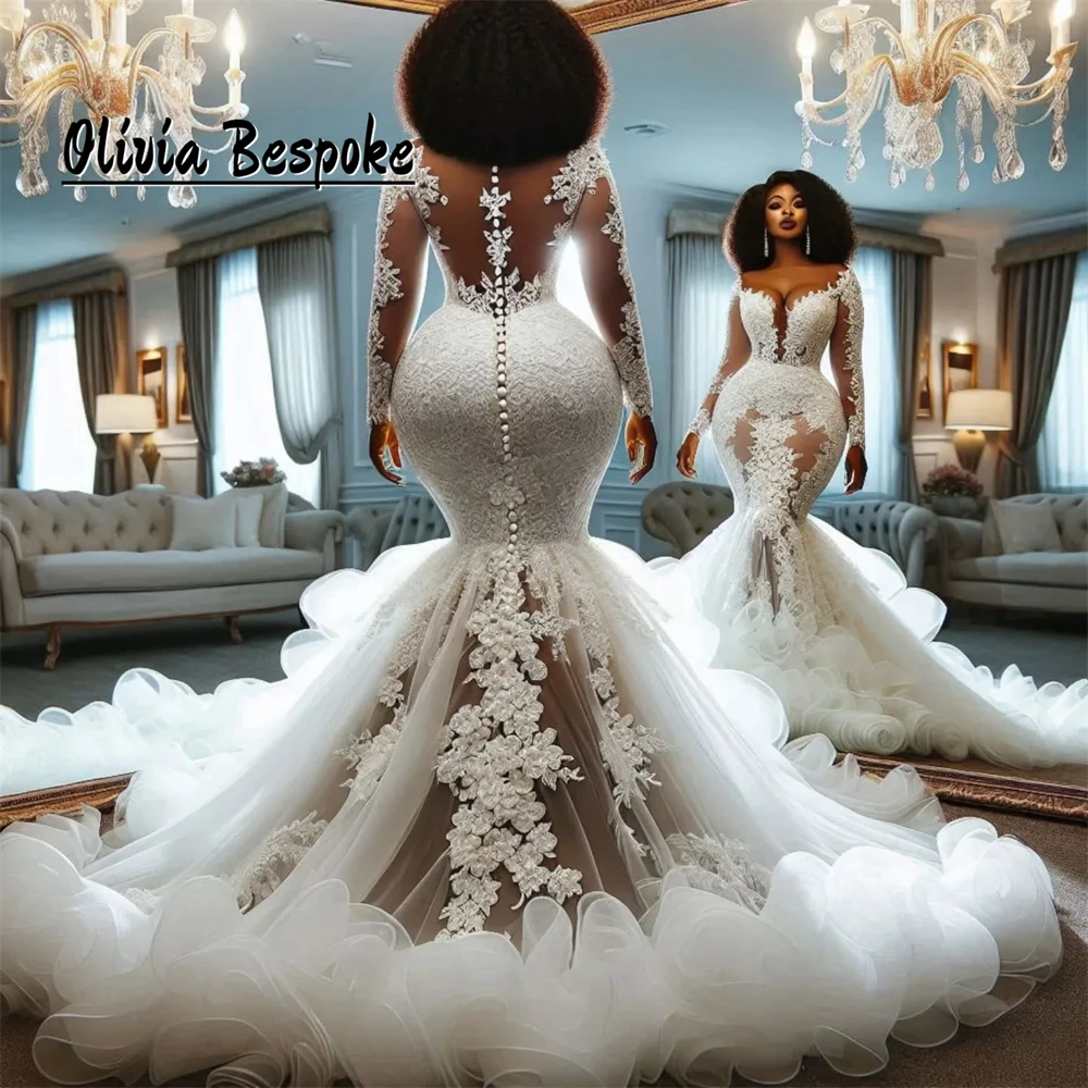 

Divine Aso Ebi Beaded Lace Long Sleeves Wedding Dresses Brides 2025 Mermaid African Engagement Gowns vestido de novia Customized