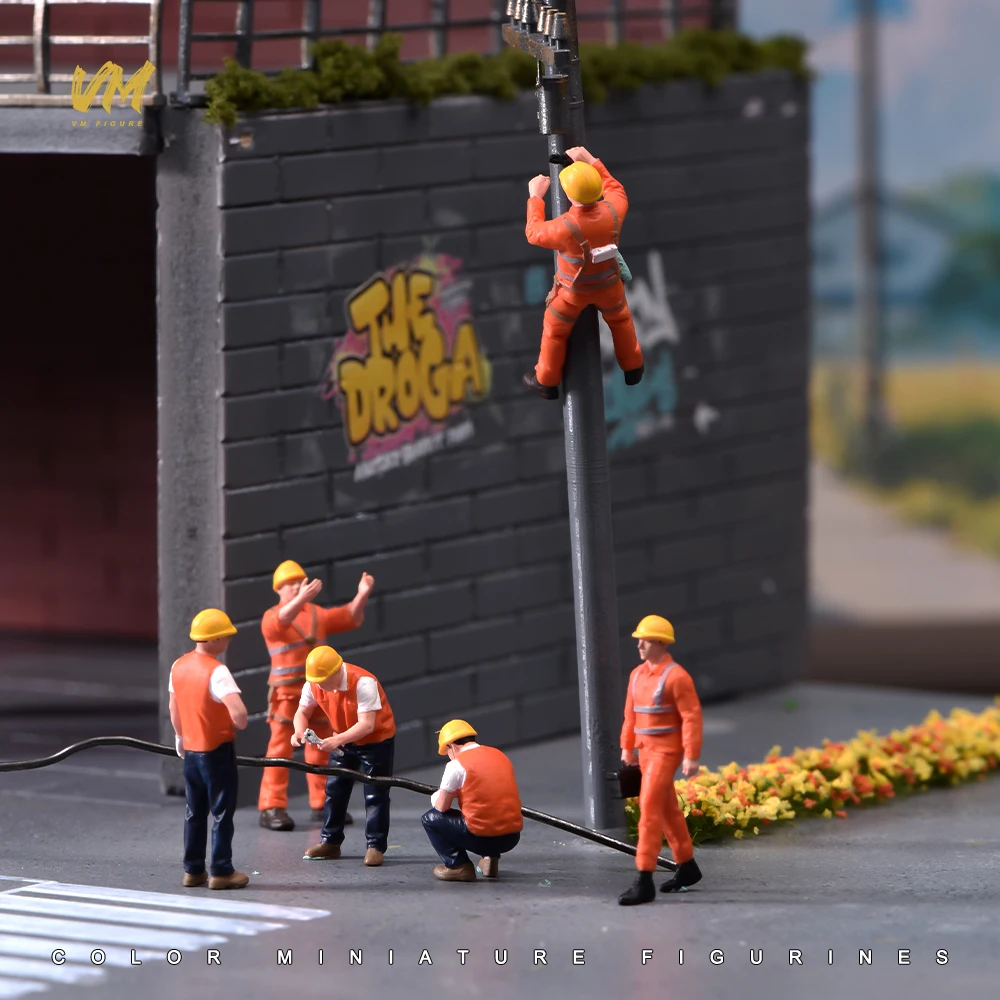 Painted 1/64 1/43 1/24 1/18 Engineering Maintenance Series Dolls 6-Person Team Male Scene Figure Model For Vehicles Cars Toys