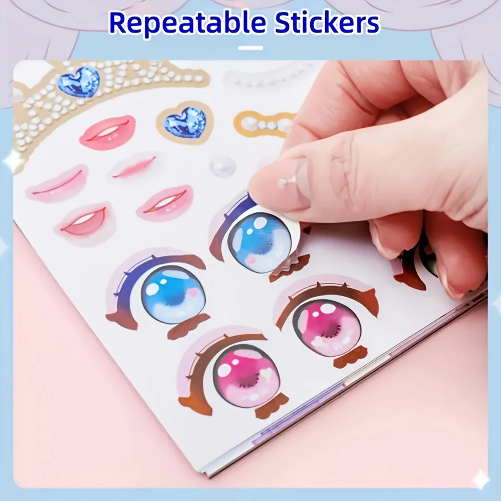 Random 2 DIY Face Sticker Books - with Fashionable Doll Designs - Dress-Up Game Set - Includes Reusable Stickers, Providing Creative Fun, Beautiful Facial Art, and Interactive Activities - Perfect as Party Favors or Gifts.