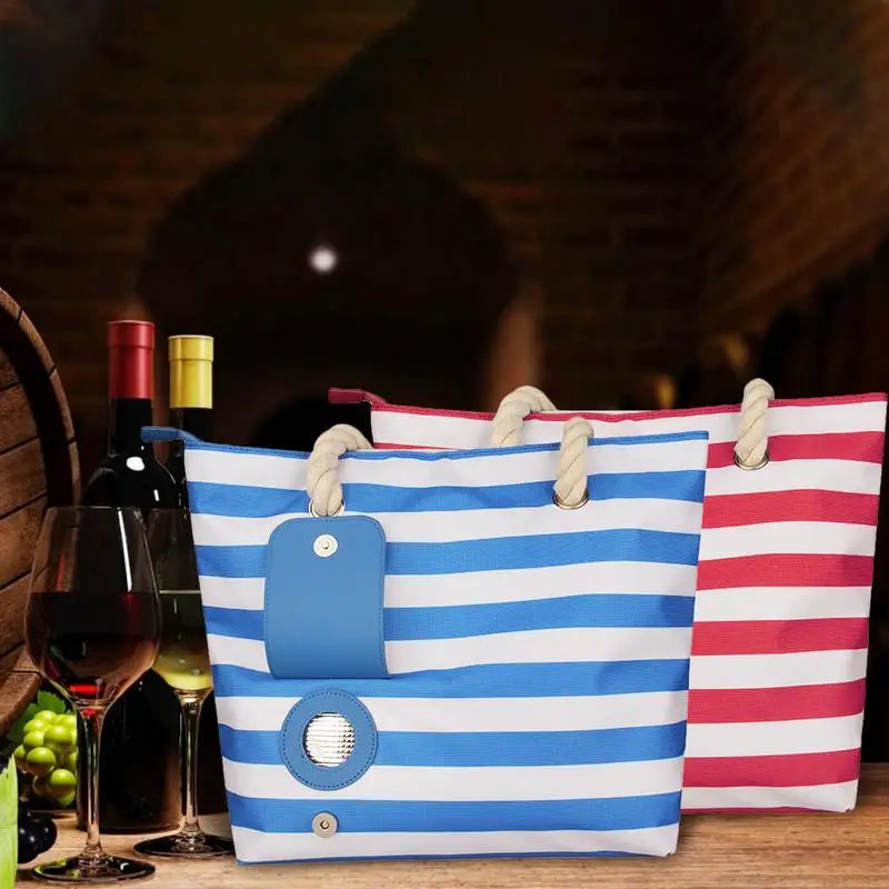 Wine Canvas Bag With Insulated Compartment Fashionable Casual Beach Tote Handbag For Outdoor Beaches Party For Outdoor