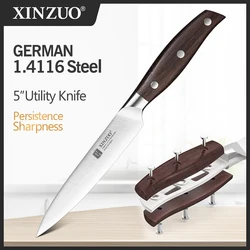 XINZUO Germany 1.4116 Steel 5'' Multi Function Utility Peeling  Knife Kitchen Steel Sharp Cleaver Slicing Multi-purpose Knives