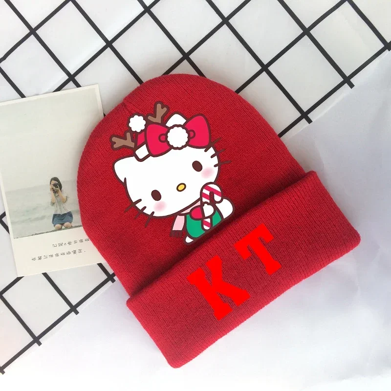 Gorro tejido Sanrio Hello Kitty Anime lindos sombreros de lana niños lindo impreso gorros para el hogar gorras invierno al aire libre gorro cálido regalos