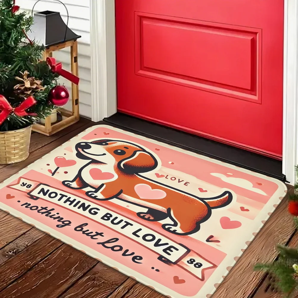 1pc, Heart Shaped Dachshund, Valentine's Day Gift, Non-slip, Machine Washable, Suitable for Entry Door, Bathroom, Living Room