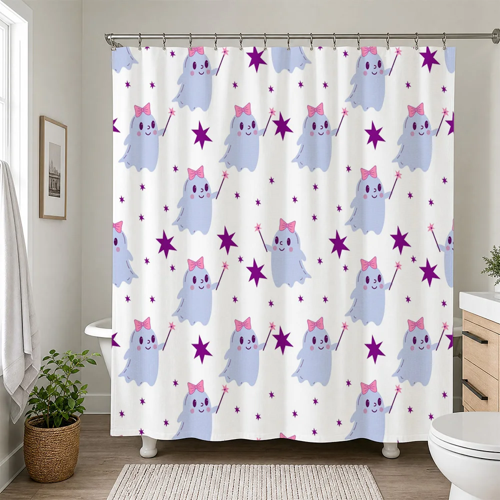 Adorable Cartoon Princess Shower Curtain Cute Bathroom Decor Waterproof Mesh Curtain for Kids Novelty Washable Stars Kids Bathro