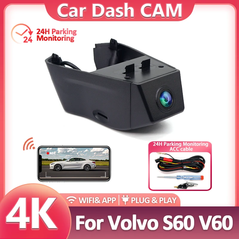 4K UHD Car DVR Plug and Play 2160P Special DVR Dash Cam Camera for Volvo V60 S60 2023 2024 App Control 24H monitor Accessories