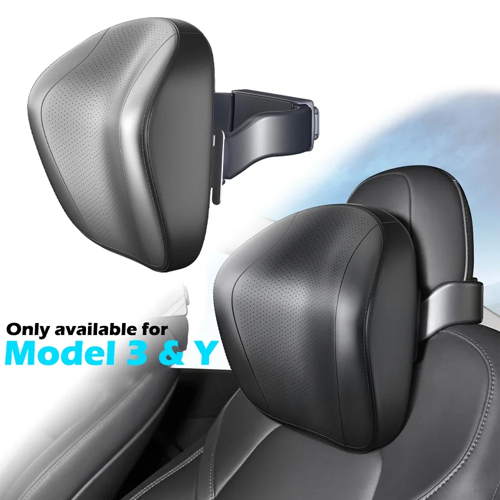 BEVO Adjustable Neck Support Pillow Fits for Tesla Model Y 3 Headrest with Built-in Phone Tablet Bracket Hidden Hook Accessories