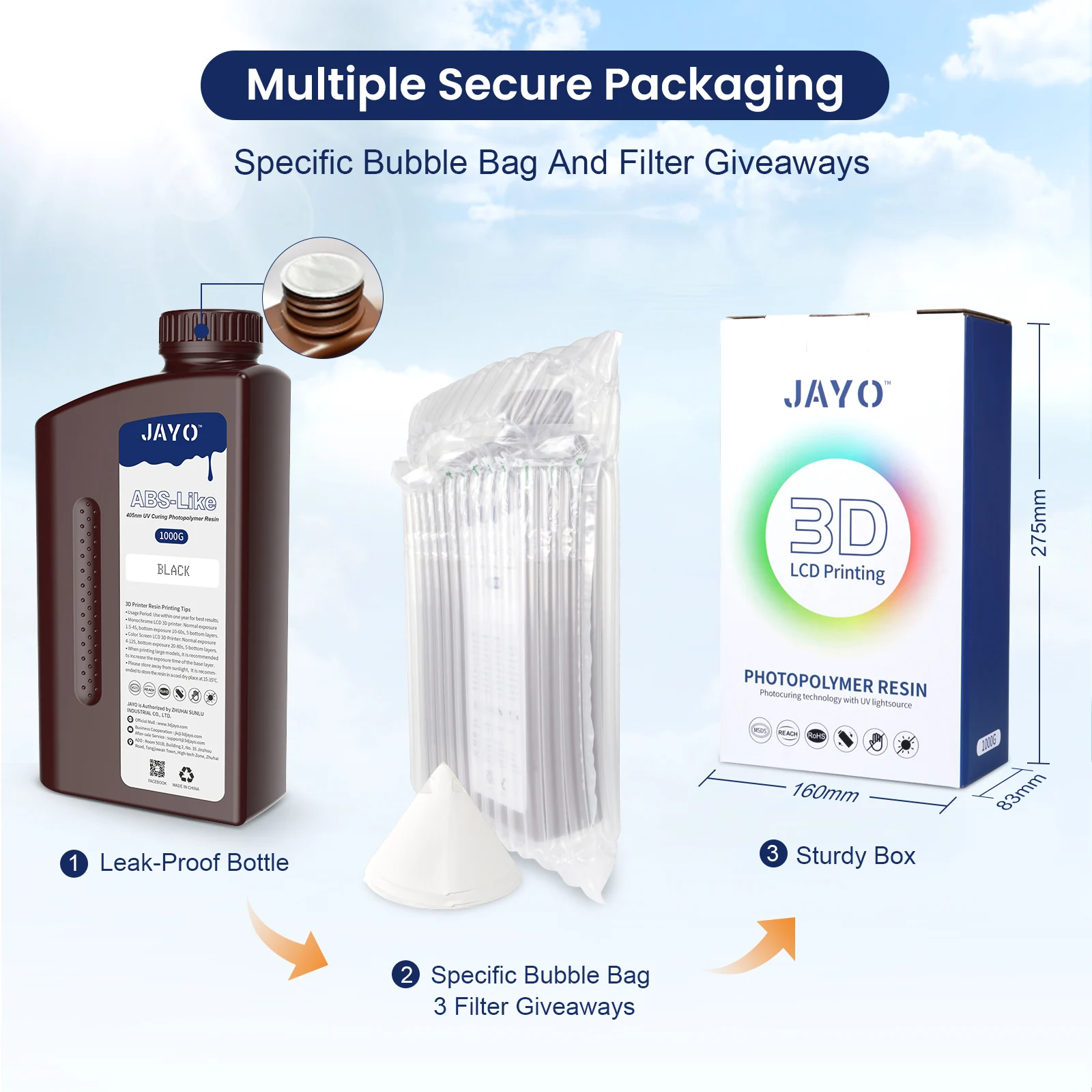 JAYOABS-Like/ Standard/PA-Like/High Temp/Though 3D Printer Resin 10KG 395-405nm UV Curing Photopolymer Rapid Resin for LCD/DLP