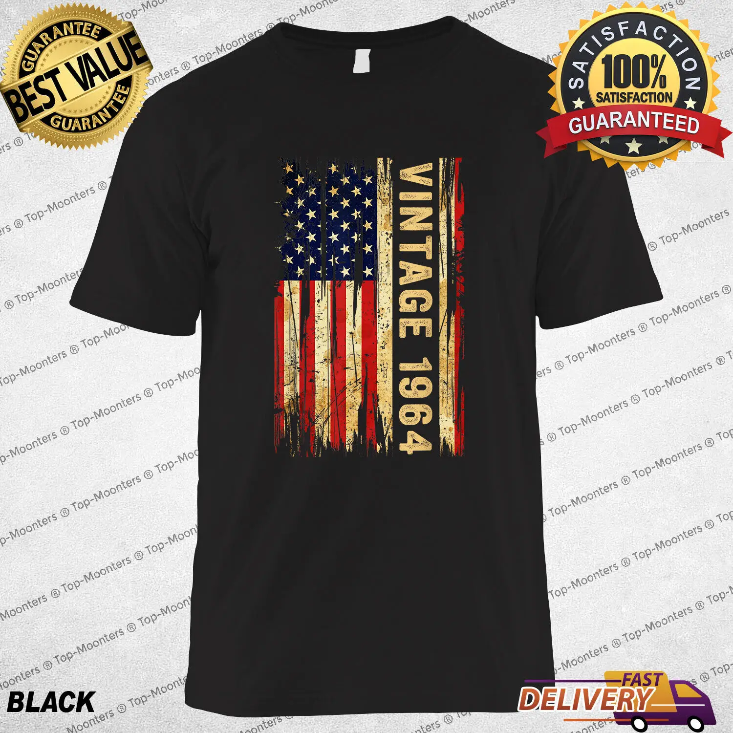 

60 Years Old Vintage 1964 American Flag 60th Birthday Men Celebration T-Shirt