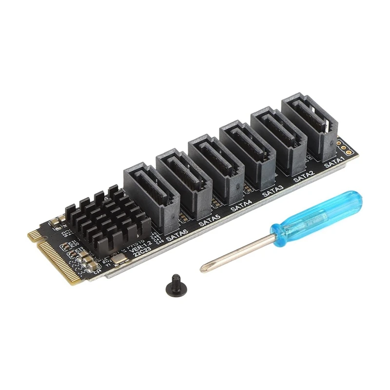 M.2 To SATA3.0 Adapter Card, PCB 6Gbps High Speed ASM1166 M.2 PCIE To SATA Expansion Card Support 6 SATA Devices