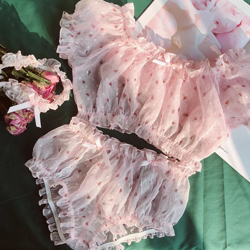 Frauen Sheer Stars Ultradünne Gaze Rüschen Off Schulter Ärmel Tops Shorts Bein Ring Unterwäsche Set Versuchung Sexy Pyjamas – Detail 8