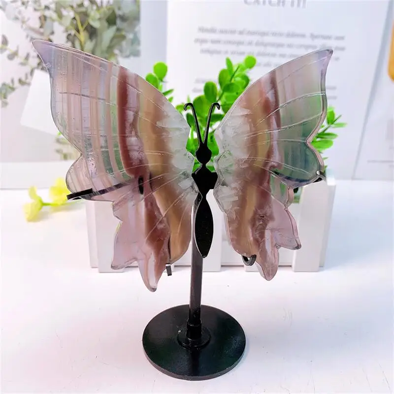 Natural Fluorite Butterfly Wings Crystal Carving Crafts Healing Energy Lucky Stone Home Decoration Birthday Gift 1pair