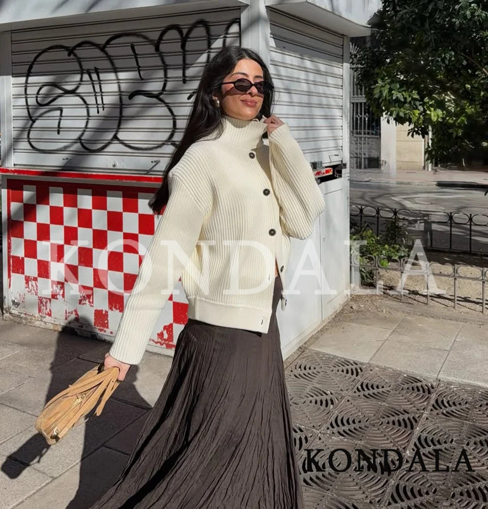 KONDALA Women Christmas Party Cardigan Turtleneck Knit Sweater Button Sweater Tops 2026 Spring Autumn Fashion Office Lady Tops