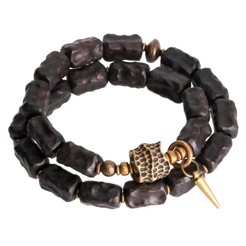 Texture Double Layer Black Sandalwood Bead Bracelet Female