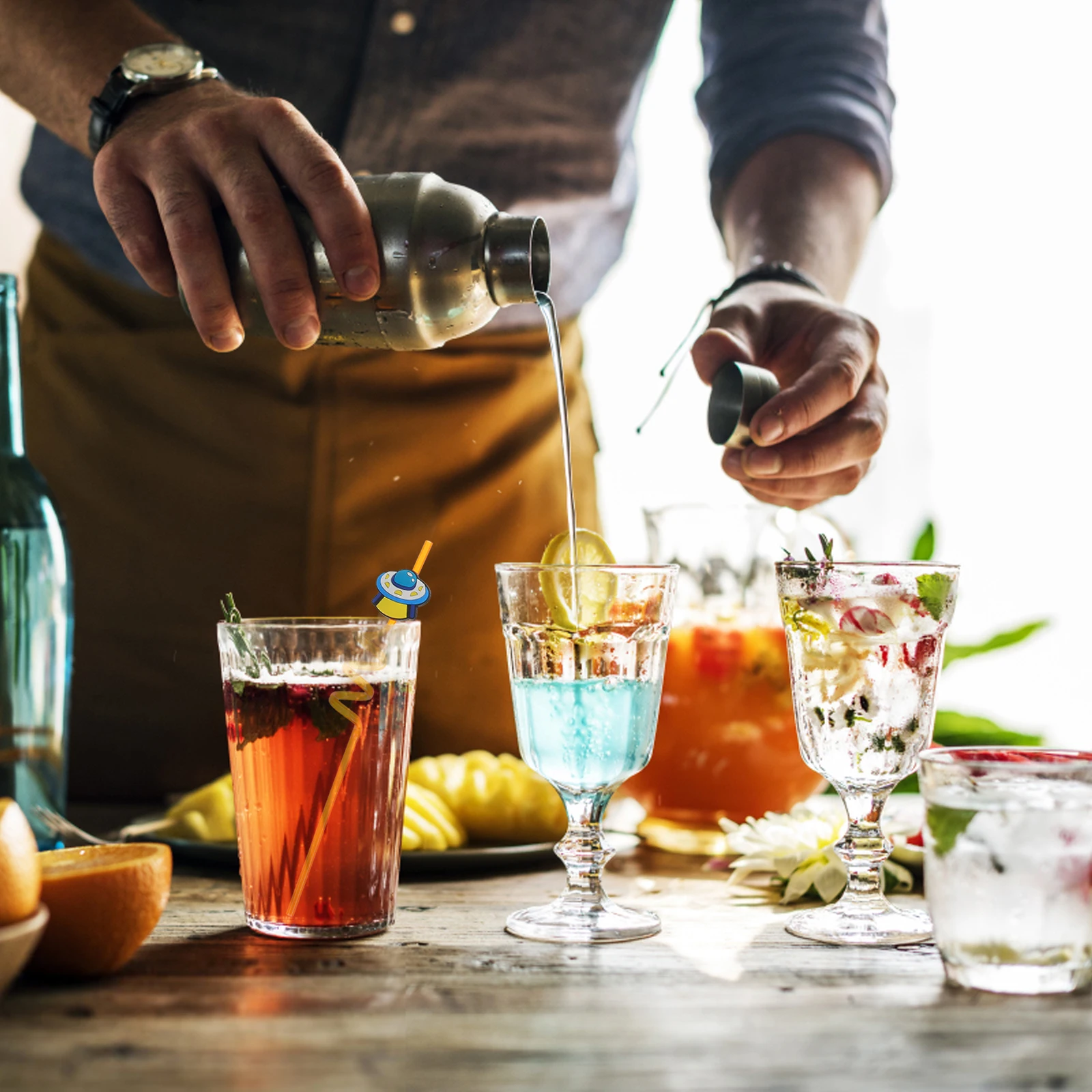 

16Pcs Creative Space Themed Straw Party Supplies Reusable Bendable Drinking Straws Outer Space Kid Favors Swirly Straws for Kids