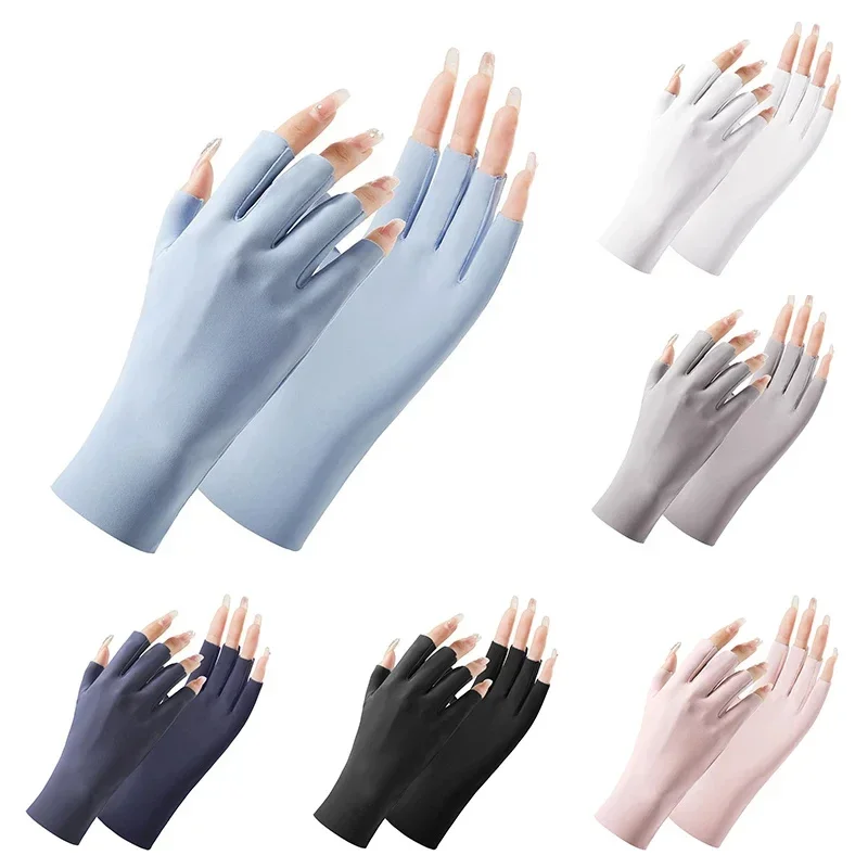 Sunscreen Gloves Female Anti-ultraviolet Nail Gloves Joint Protection Thin Breathable Summer Half-finger Gloves