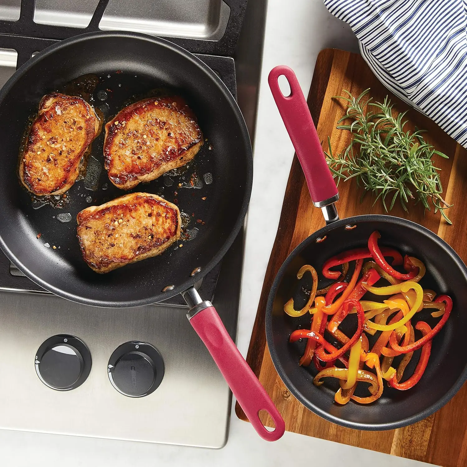 Delicious Deep Hard Anodized Nonstick Frying Pan Set  Skillet Set 9.5 Inch and 11.75 Inch Gray