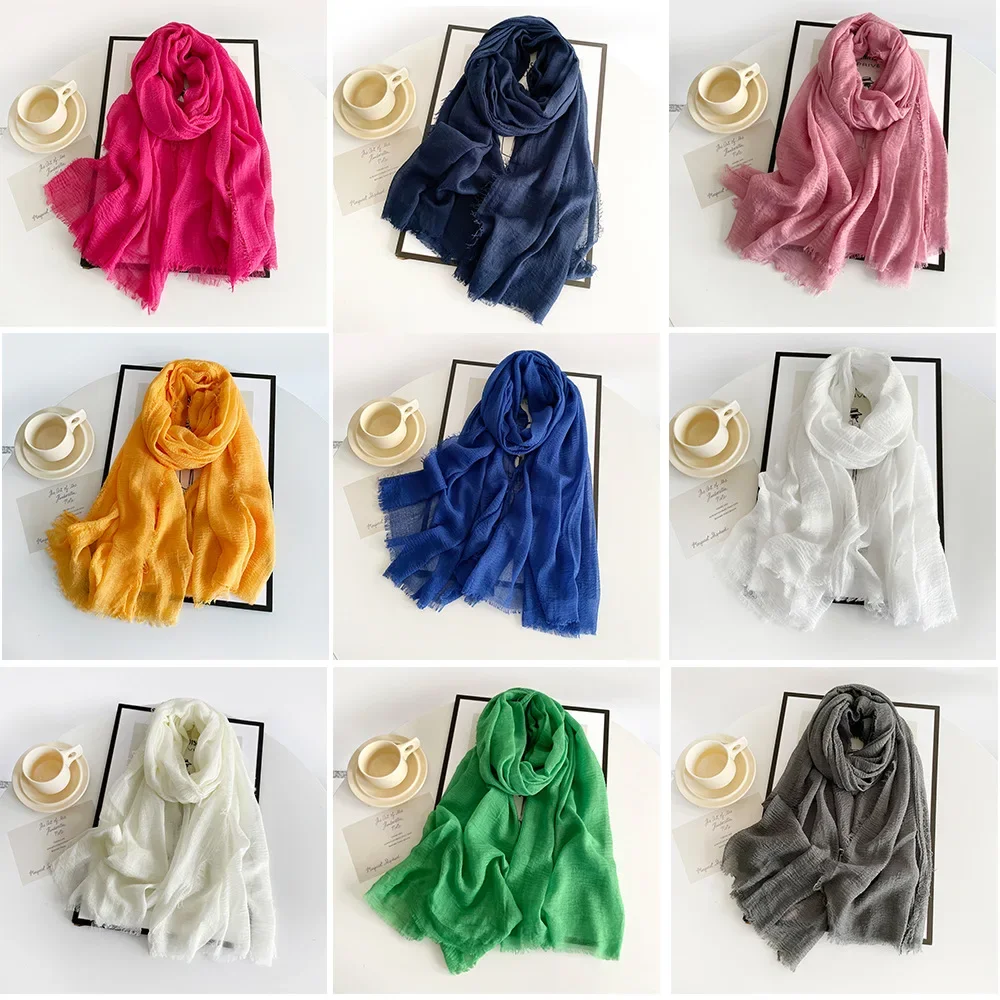 Women Cotton Linen Scarf Shawl Hijab Muslim Long Headscarf Scarves Head Wraps Solid Scarves Female Plain Head Scarf