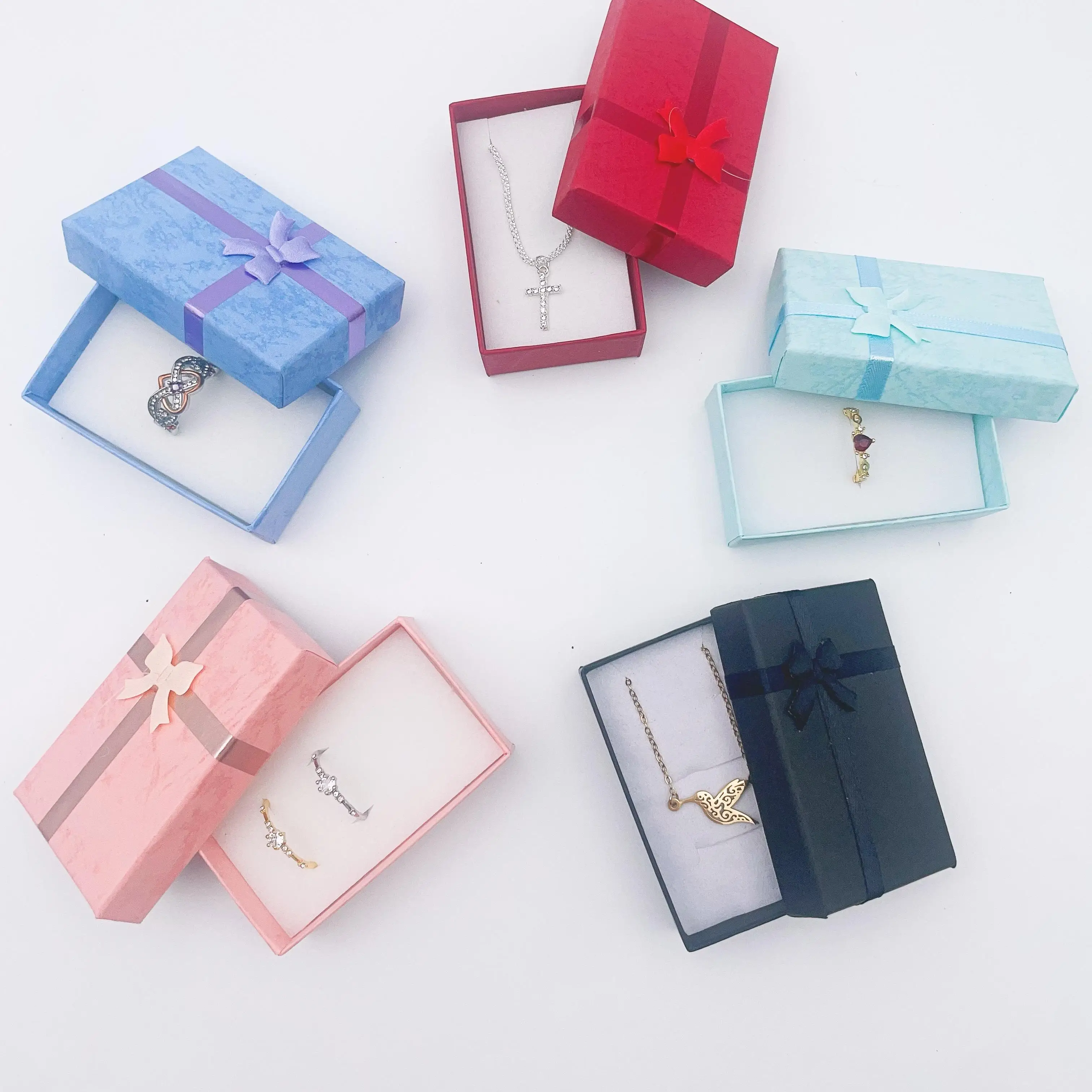 12pcs/lot Assorted Colors Ring Necklace Set Box Trinket Box Necklace Case Earrings Holder 5*8 Packaging Gift Box