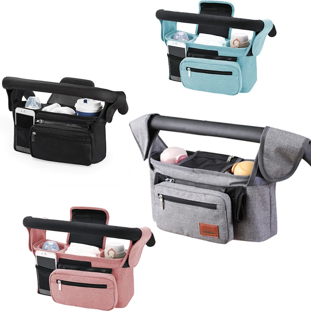 Universal Baby Stroller Organizer, with Insulated Cup Holder Detachable Phone Bag & Shoulder Strap, Fits and Pet Stroller