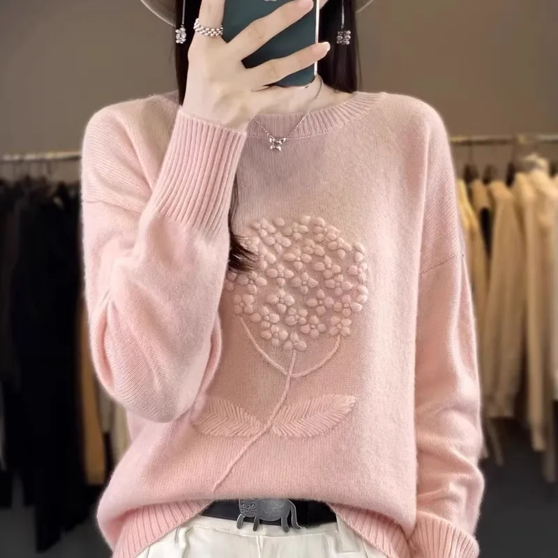 

Осень-зима 2026, новая нижняя рубашка, женское пальто, пуловер с круглым вырезом, трикотаж с вышивкой, свитер, европейский женский топ