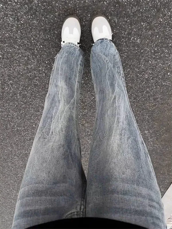 

Мужские зимние джинсы прямого кроя с синей флисовой подкладкой, в американском стиле, с узором «бамбуковые узлы», слегка расклешенные брюки