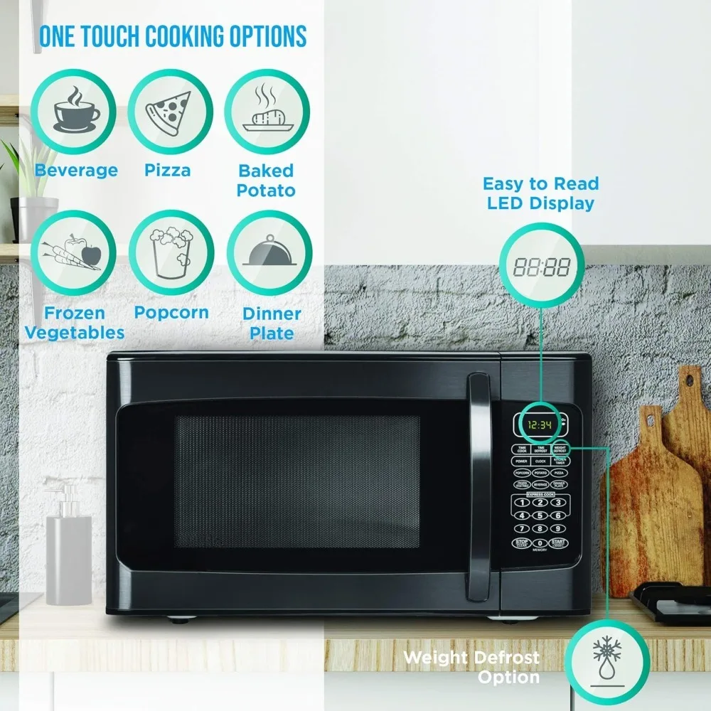 Horno microondas de escritorio, dispositivo con temporizador de cocina, bloqueo infantil y 6 opciones de un toque, encimera de pie cúbico 1,1