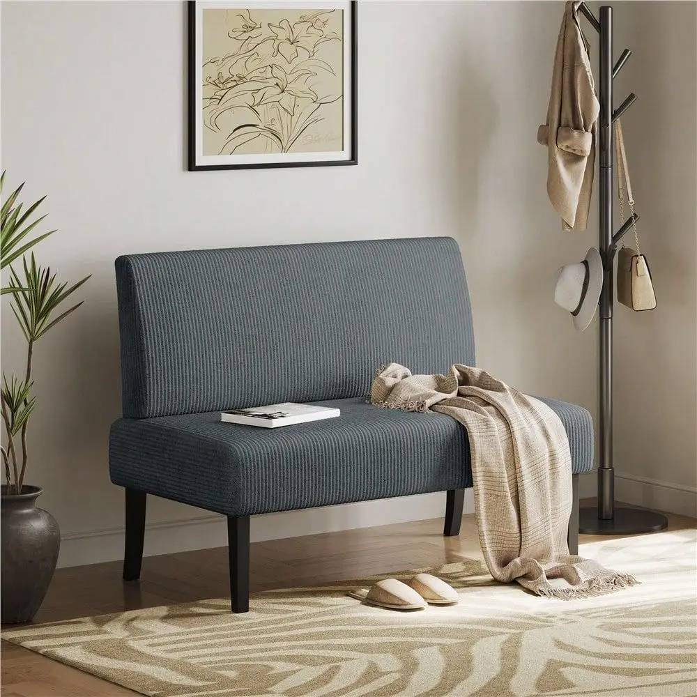 1pc Modern Mini Sofa Armless Loveseat Small Couch With Rubberwood Legs For Bedroom