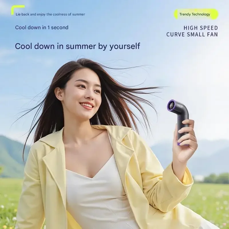 2025 مروحة منحنية محمولة باليد مروحة صغيرة 3000mah 199 سرعة تروس جيب الرياح قابلة للشحن هدايا سفر صغيرة شخصية للنساء