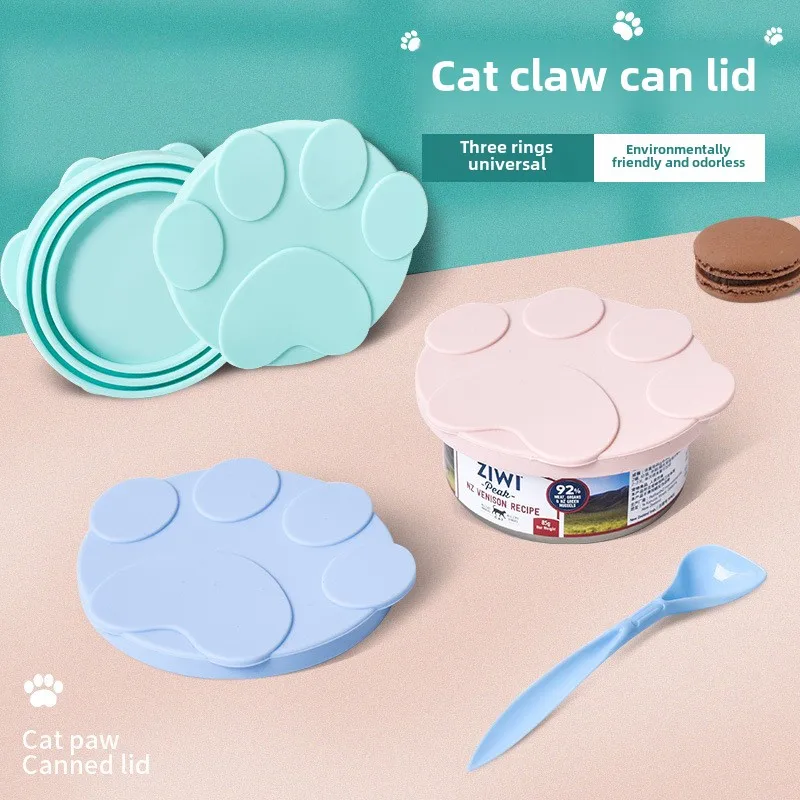 Portable Silicone Dog Cat Canned Lid 2-in-1Food Sealer Spoon Pet Food Cover Storage Fresh-keeping Lids Bowl Dog Accessories