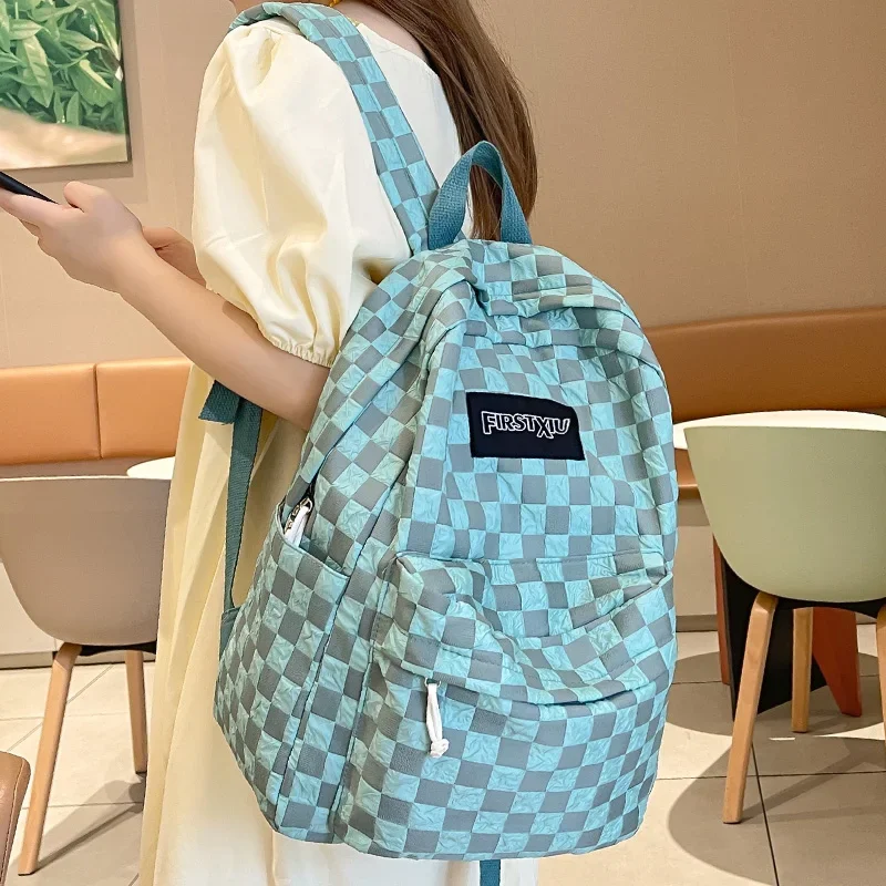 Trendy Plaid Girl Kawaii School Bag Ladies Travel Student Backpack Women Lattice College Backpack Fashion Female Laptop Book Bag