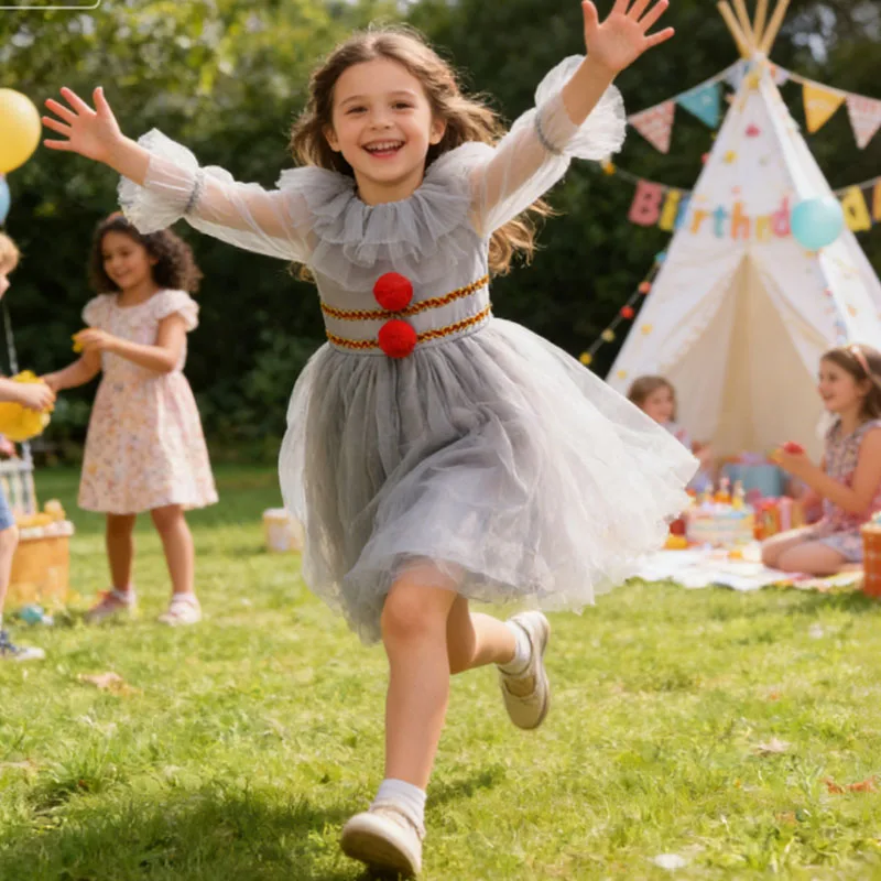 

Carnival Clothes Little Girl Tulle Joker Princess Dress Costumes Kids Horror Movie Clown Birthday Stage Perform Cosplay Dress