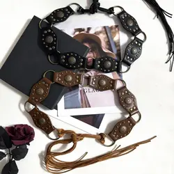 American Retro Black Rivet Metal Buckle Belt Women's Spliced Belt Millennial Spicy Girl Y2k Design Sense Strap Waist Rope
