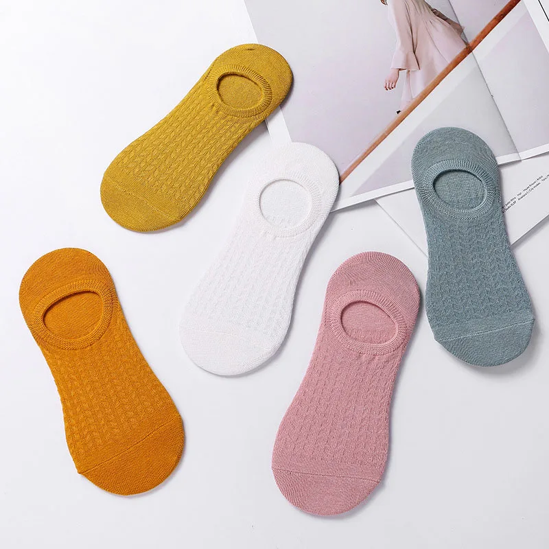 5 Pairs Socks Womens Summer Invisible Short No Show Fashion Lace Breathable Non-slip Soft Cotton Boat Socks Hosiery Meias Female