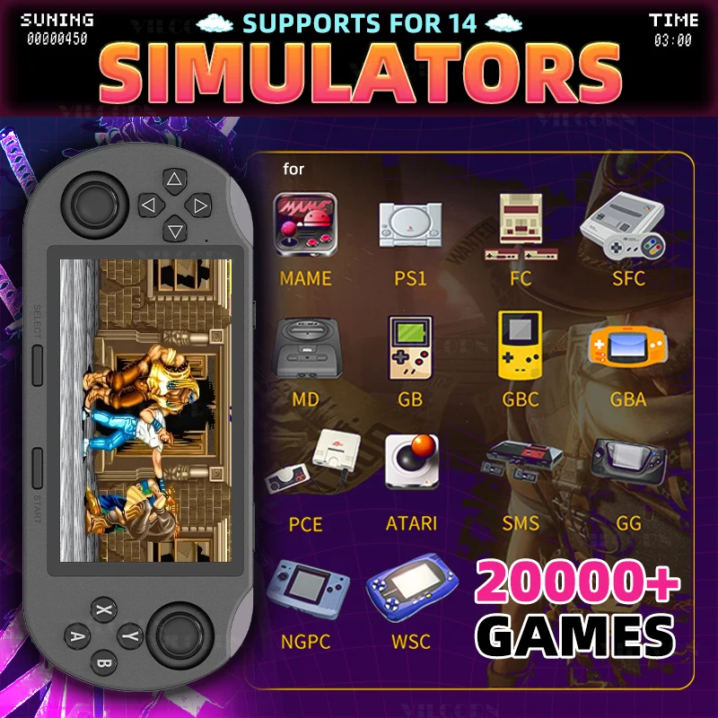 Console Portable Rétro SF3000 – 20 000+ Jeux, 14 émulateurs, écran 4,5″ IPS, Sortie TV, Manettes Sans Fil, 64 Go – Cadeau Gamer