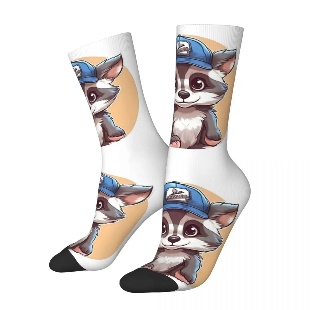 Vintage With Cap Men's Socks Raccoon Animal Unisex Harajuku Pattern Printed Crazy Crew Sock Gift