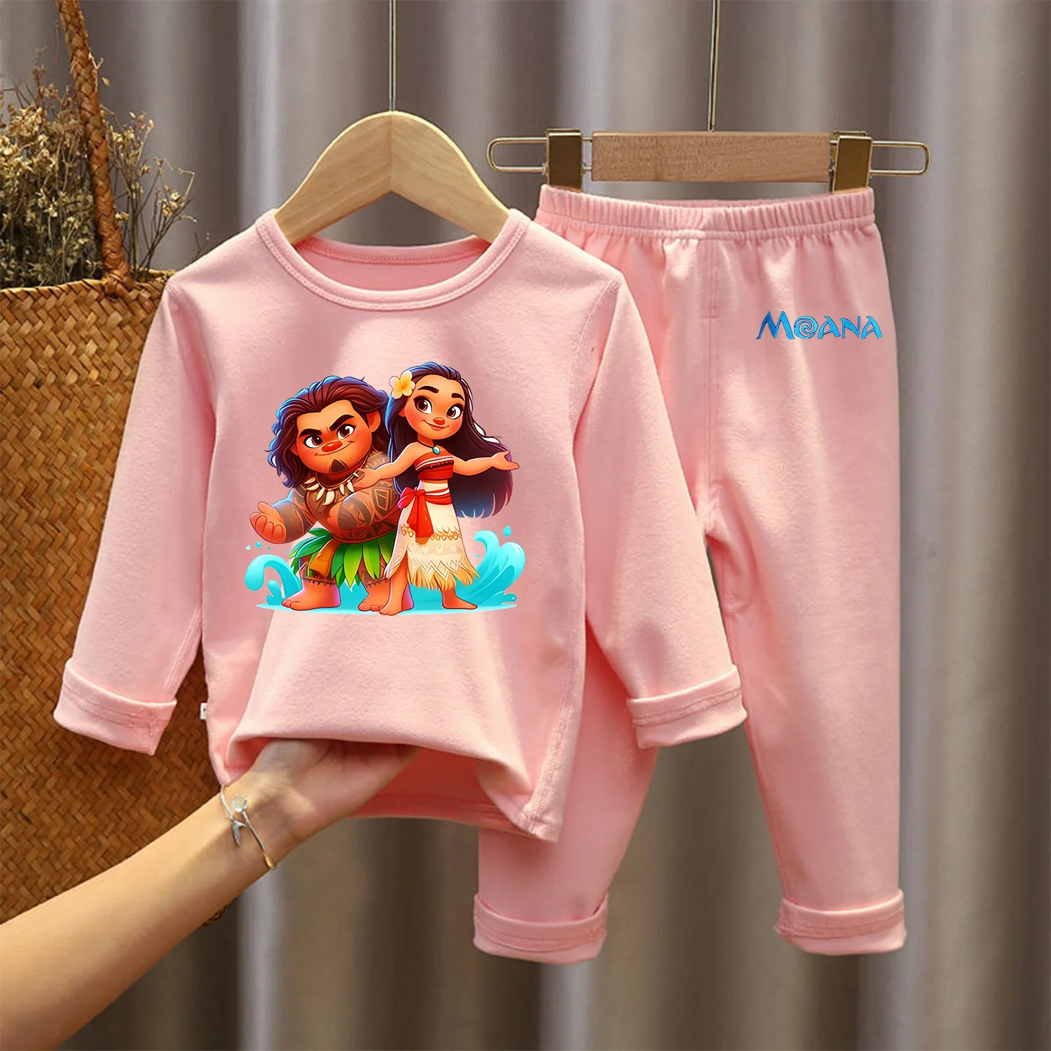 

Disney Moana Pajamas Girls Winter Homewear Thermal Indoor Loungewear Kids Cartoon Printed Long Sleeve Sleeping Wear Xmas Gift