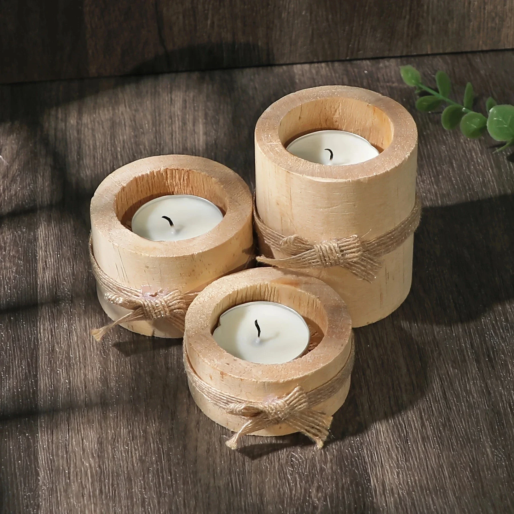 1pc/3pcs-Wooden candle holders, candlelight dinner props, wedding anniversary Valentine\'s Day decorations