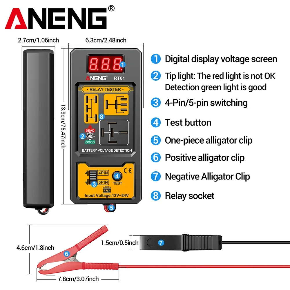 ANENG Car Battery Relay 11-25V Detector Digital Universal RT01 Detector BT138 Battery Level Tester Portable Multi-functional Too