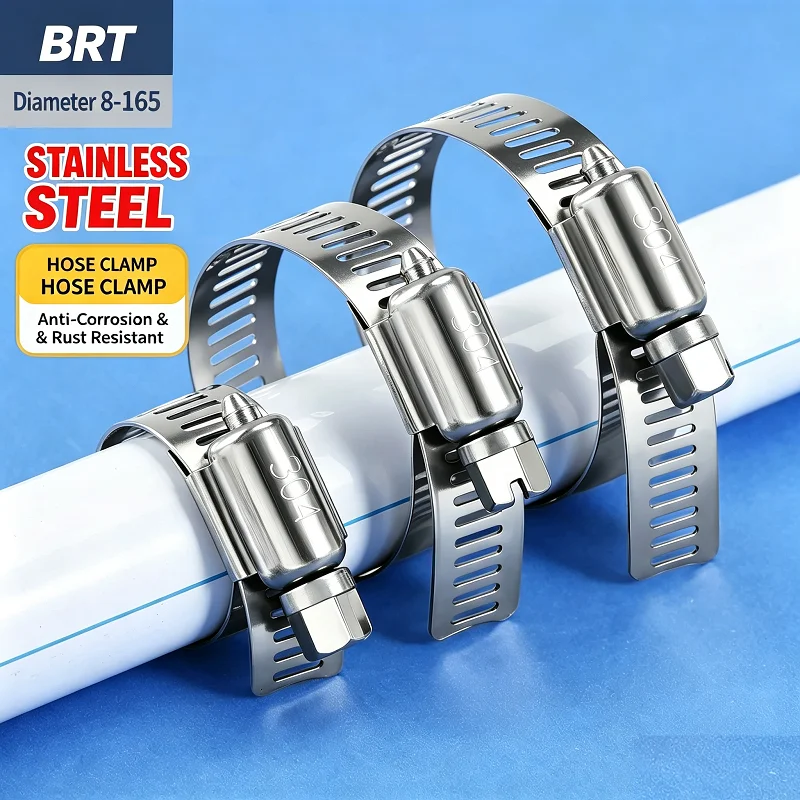 2/3/5pcs 6-152mm 304 A2-70 Stainless Steel Worm Gear Hose Clamp Adjustable Perforated Pipe Clamp Band for Water Automotive Air F