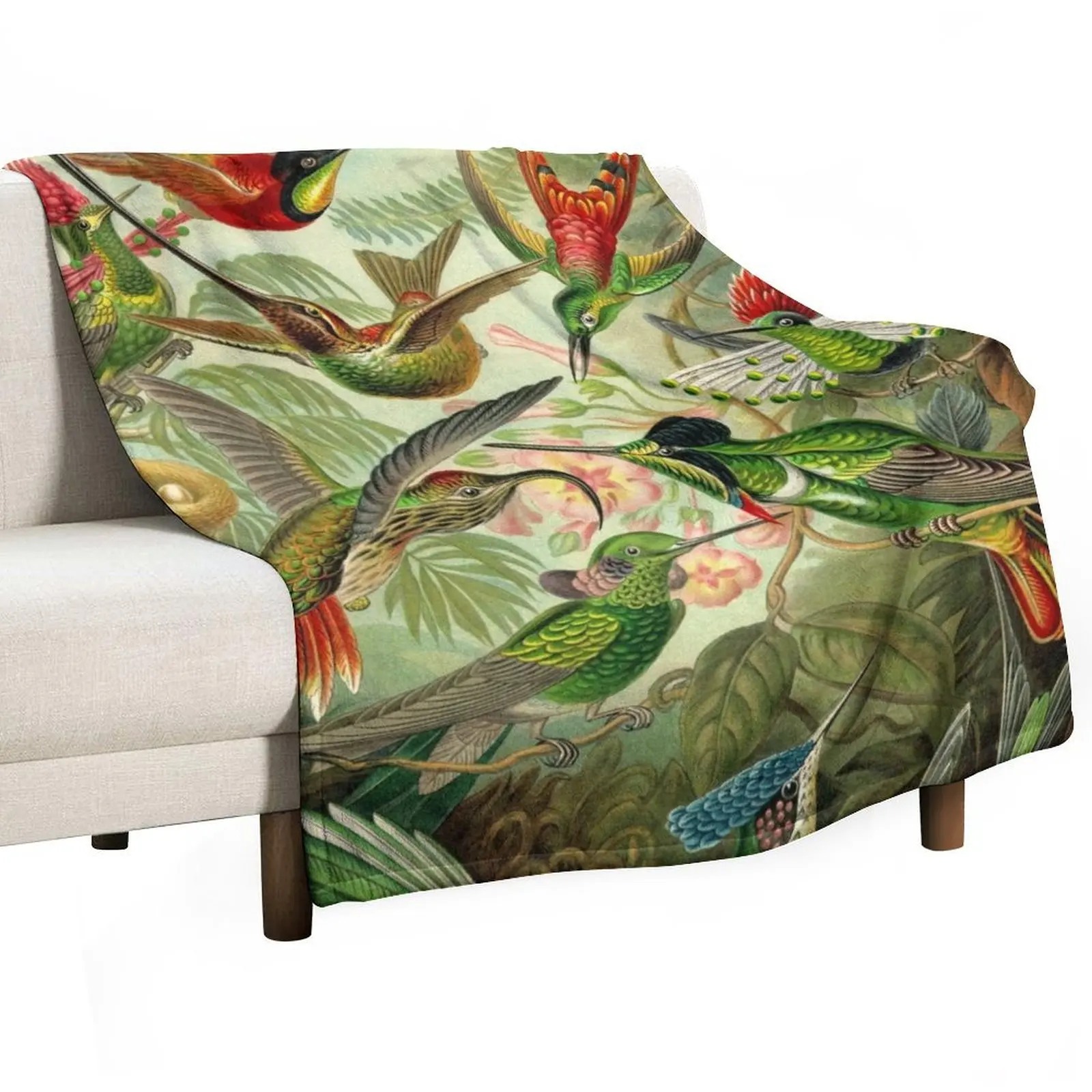 Colibri - Ernst Haeckel Throw Blanket Shaggy Bed covers Hair Blankets