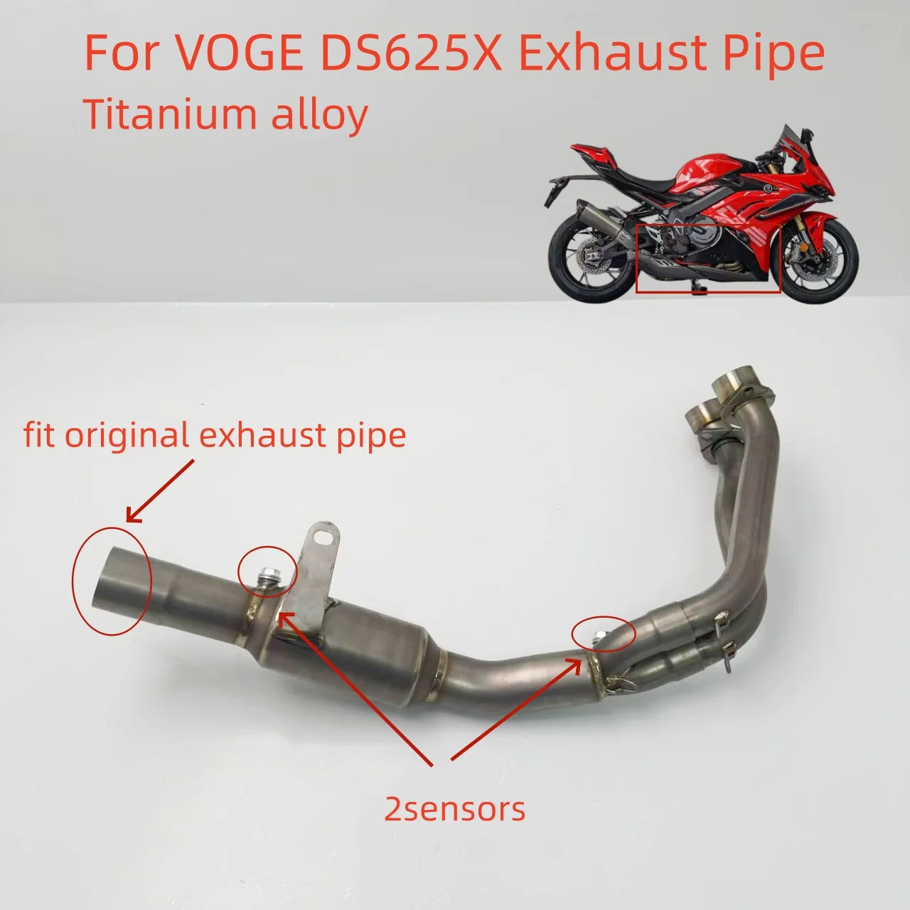 Slip On For VOGE DS625X Moto Exhaust Escape Titanium Alloy Muffler Link Front Middle Pipe Replace Original Catalyst