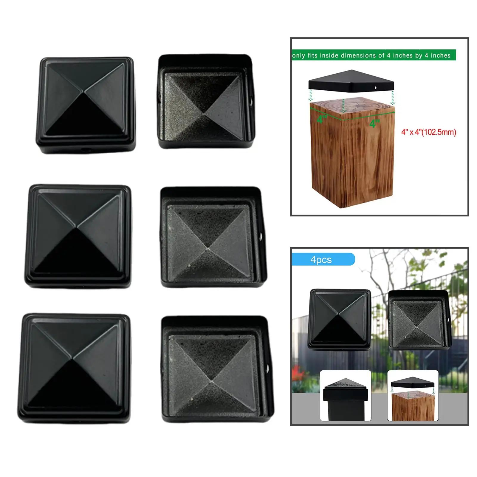 

4 Pieces Iron Fence Post Cap Decorative Post Caps Reusable Fence Accessories