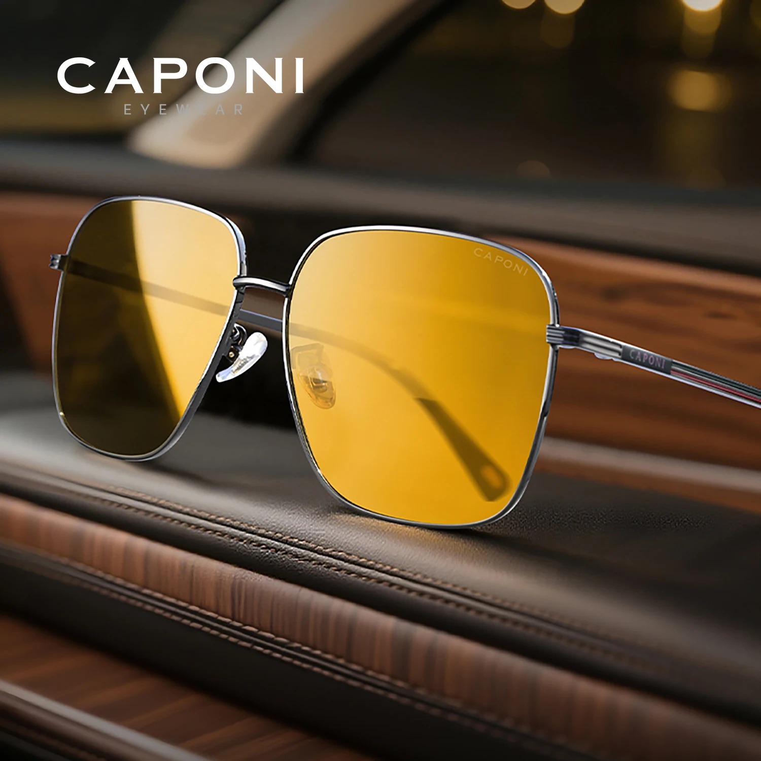 CAPONI Tag Nacht Vision Sonnenbrille Für Männer Photochrome Braun Fahren Gelb Sonnenbrille Original Design UV400 Brillen BSYS23031