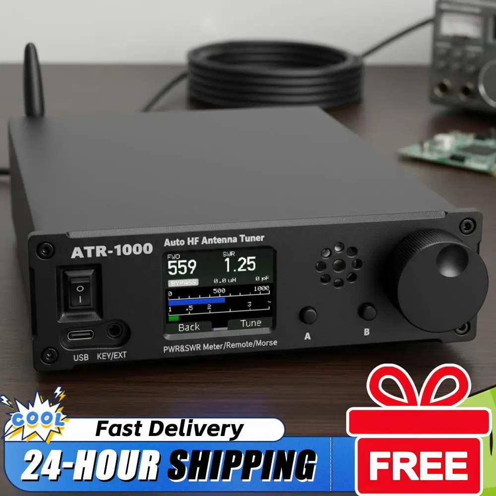 AMNVOLT ATR1000 1000W Sintonizador de antena automático 1.8-30MHz HF Sintonizador de rádio de ondas curtas com controle remoto WiFi para YAESU ICOM