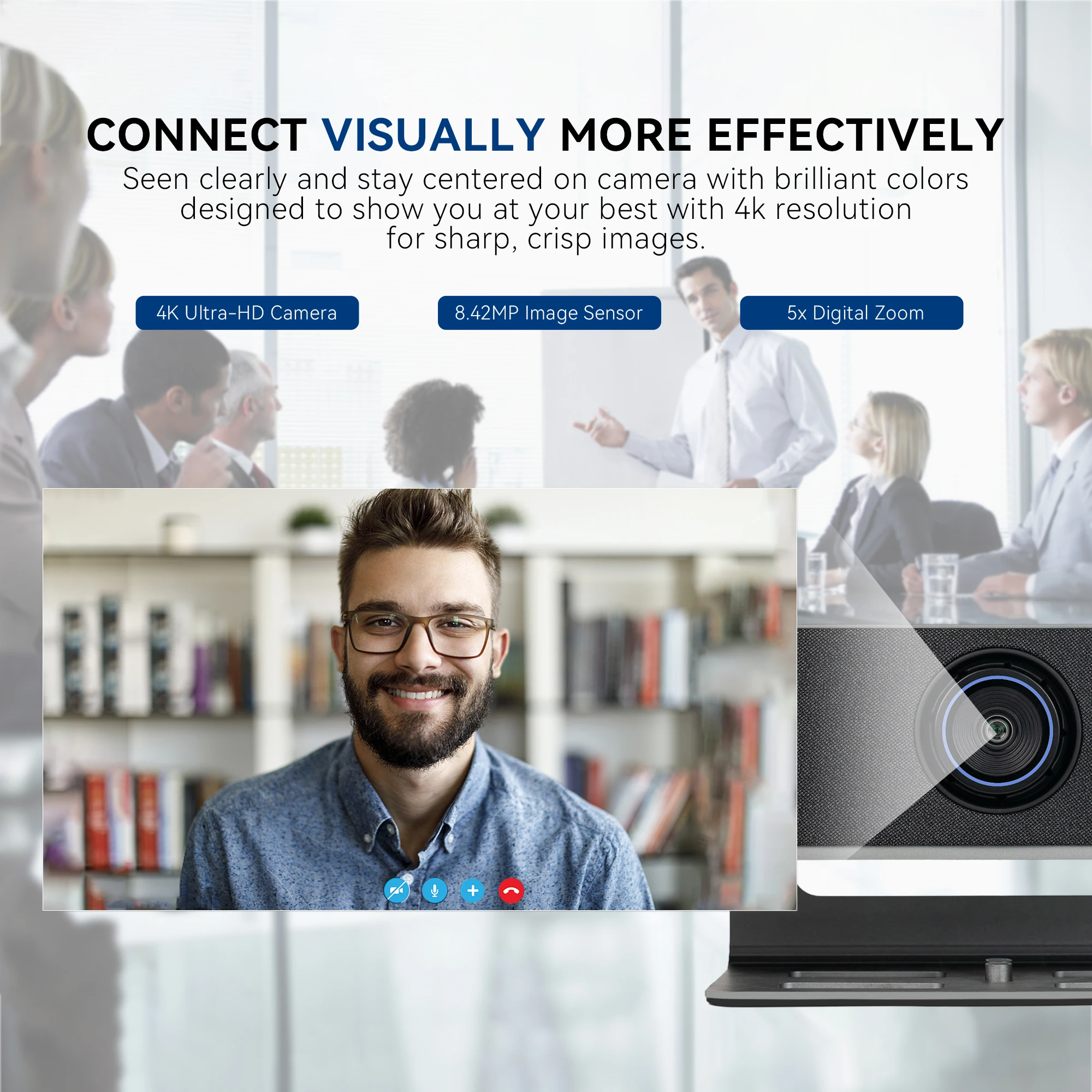 All In One Wireless Video Bar Tenveo 4K UHD Conference Room Webcam With AI Auto Framing, Presenter & Speaker Tracking